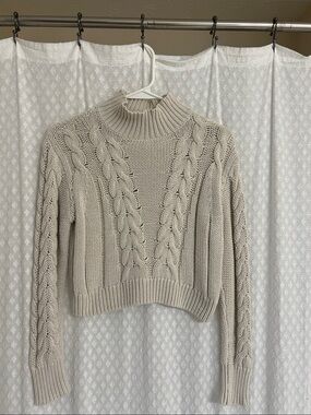 Aeropostale Cream Cable Knit Cropped Turtleneck Sweater